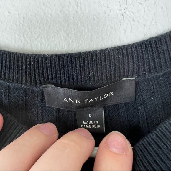 Ann Taylor Knit Striped Sweater Black Bishop Sleeve - Picture 5 of 7